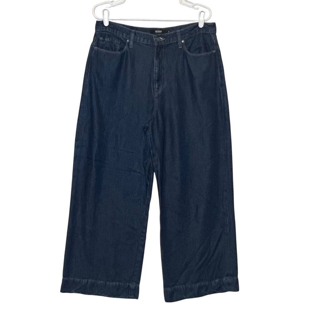 Hudson Anthropologie Women Jeans Holly Wide‎ Leg Cropped Size 32 Blue Denim Zip - Picture 2 of 16